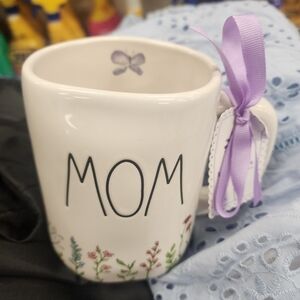 Rae Dunn White Ceramic 'MOM' Mug with Floral Design